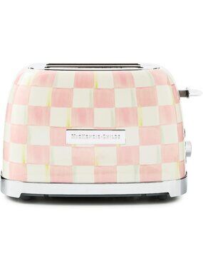 2-Slice Pink-and-White Courtly Check Stainless Steel Decorative Bread Toaster